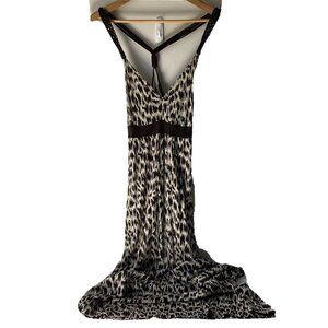 Banana Republic Women M Maxi‎ Dress Leopard Brown Cream Sleeveless Braided Strap